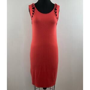 FREE PEOPLE Orange Sleeveless Neck Lace Laser Cut Sleeve Body Hugging Dress S M